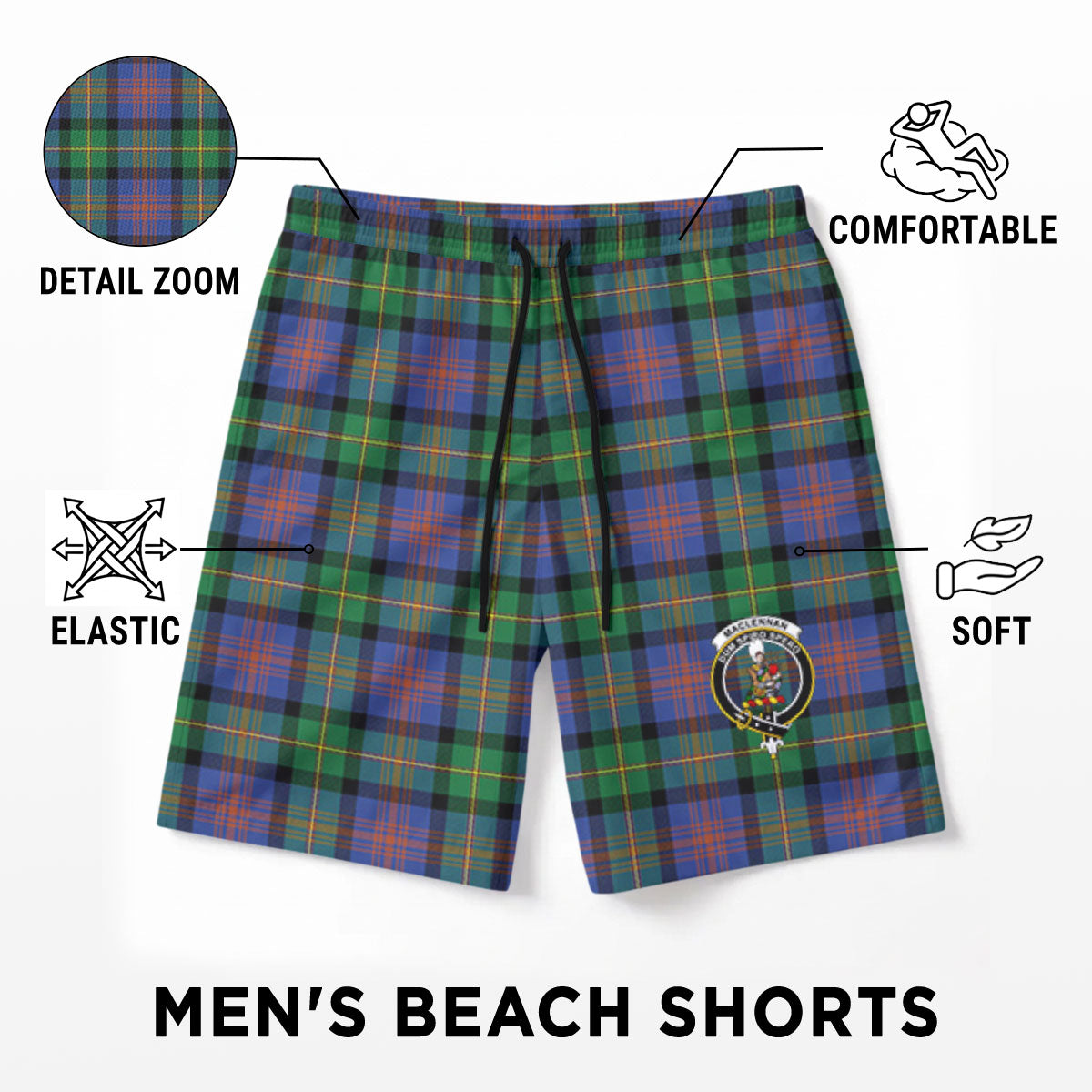 MacLennan Ancient Tartan Crest Men's Beach Shorts