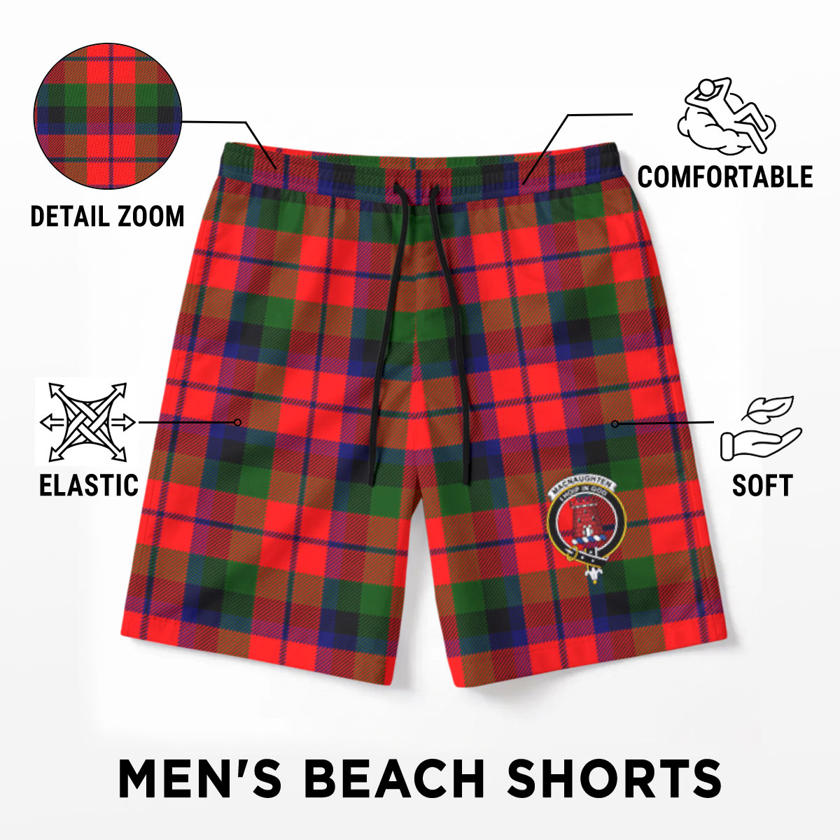MacNaughten Tartan Crest Men's Beach Shorts