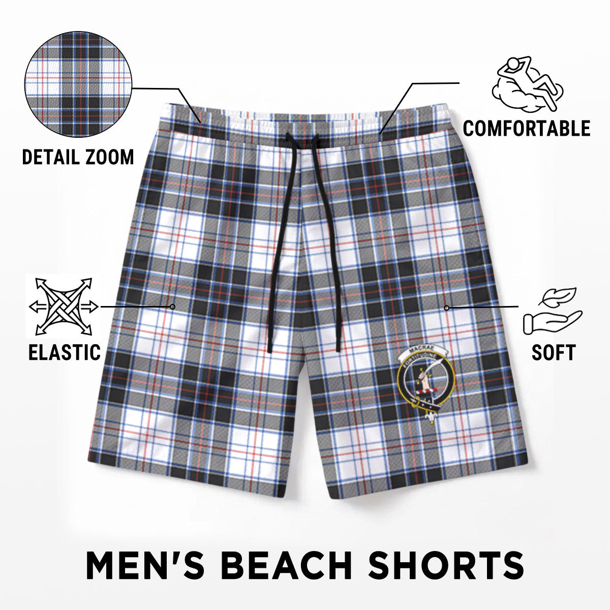 MacRae Dress Modern Tartan Crest Men's Beach Shorts