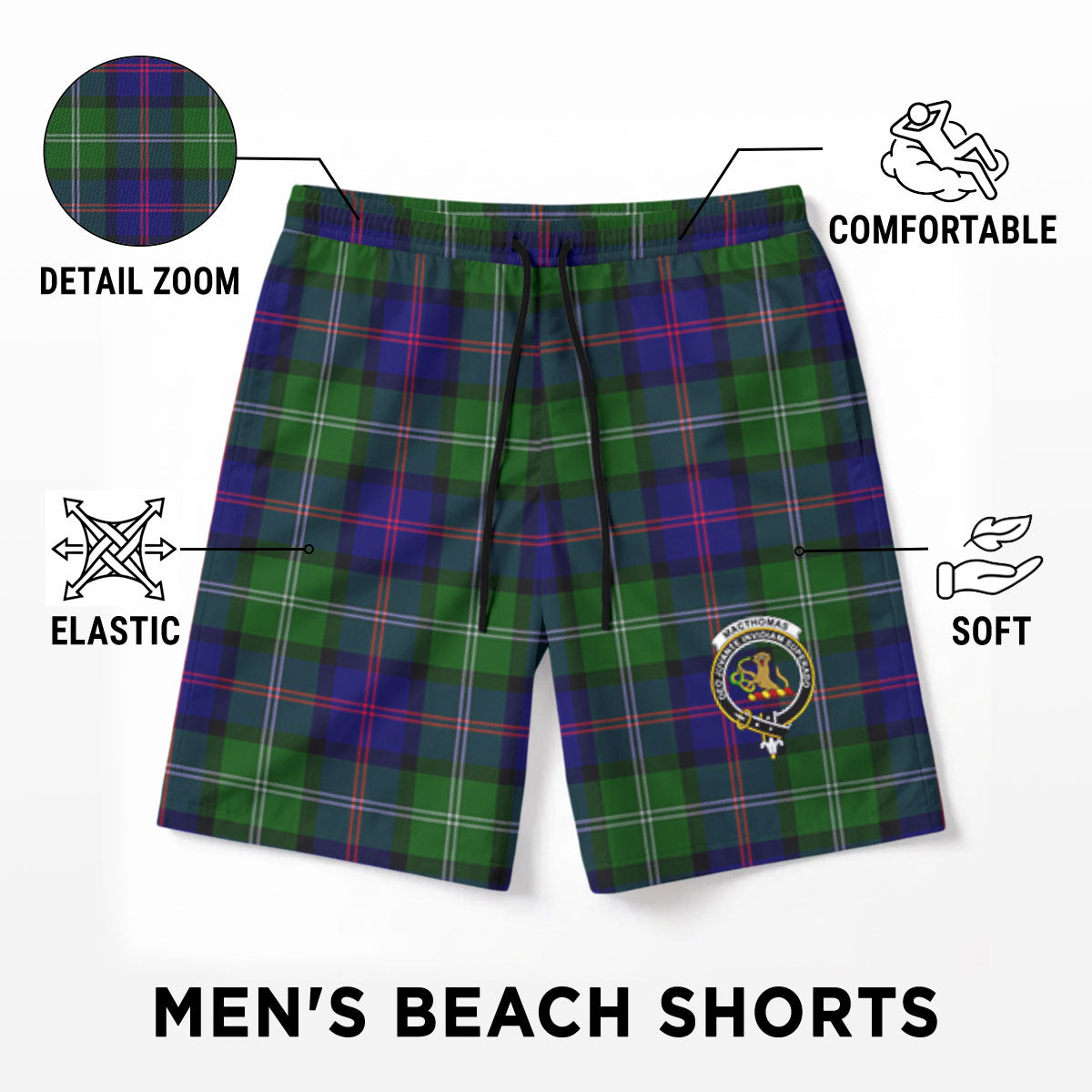 MacThomas Modern Tartan Crest Men's Beach Shorts