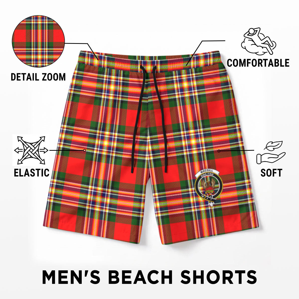 Makgill Tartan Crest Men's Beach Shorts