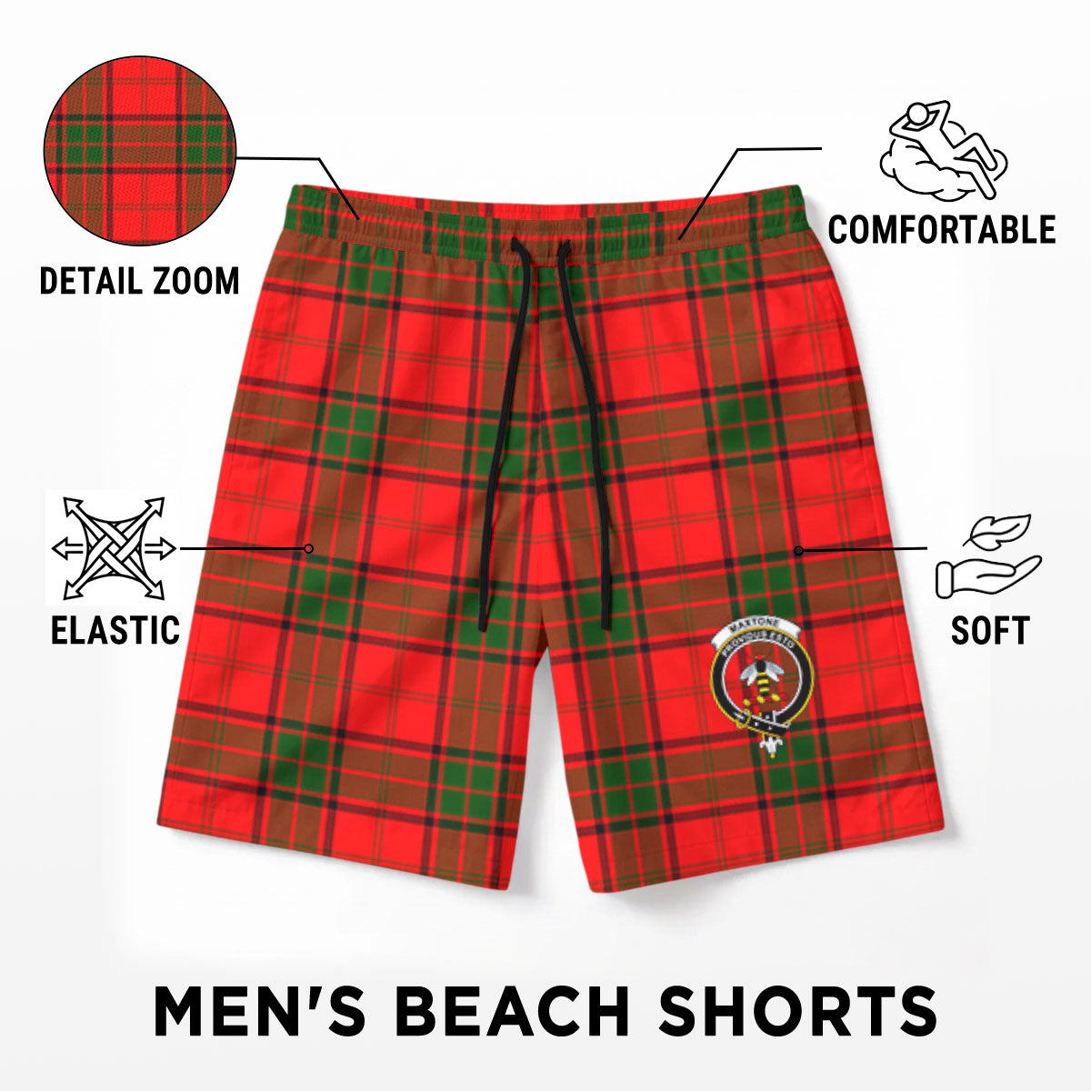 Maxtone Tartan Crest Men's Beach Shorts