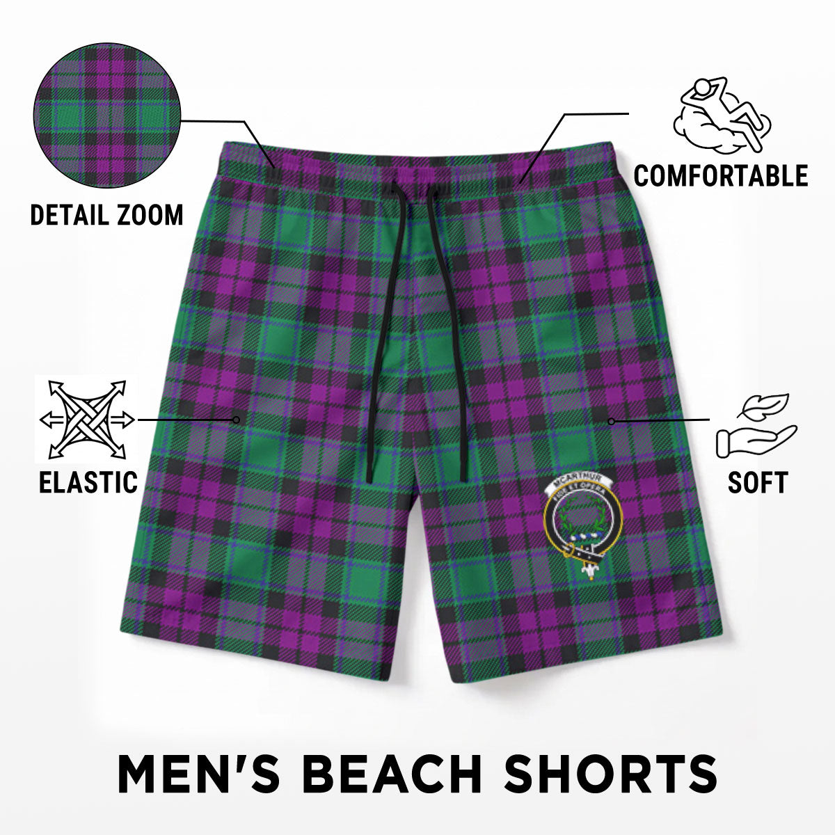 McArthur - Milton Tartan Crest Men's Beach Shorts
