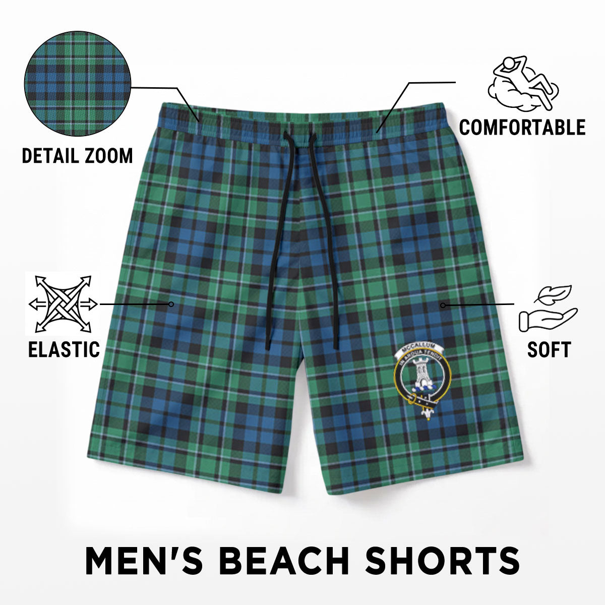 McCallum Ancient Tartan Crest Men's Beach Shorts