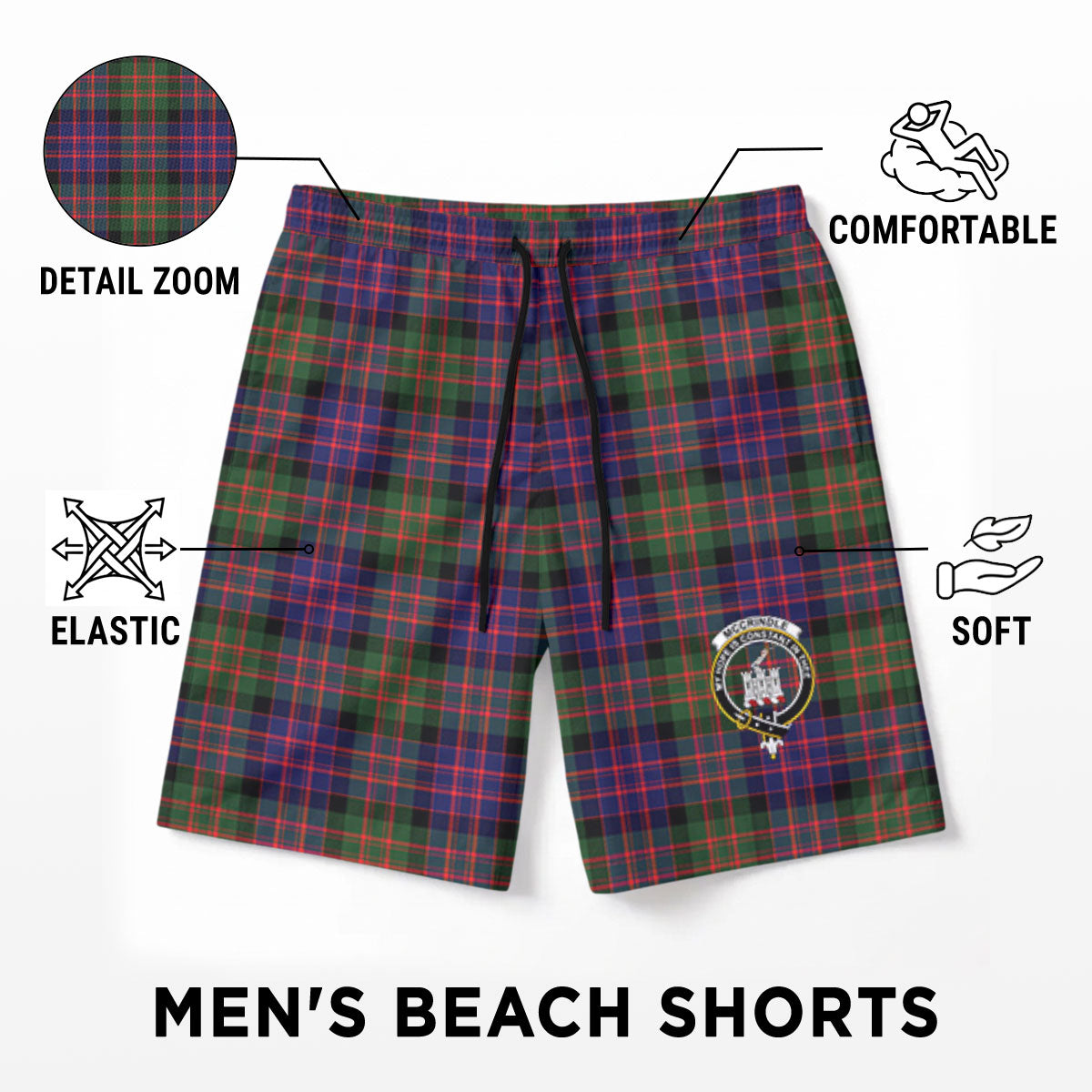 McCrindle Tartan Crest Men's Beach Shorts