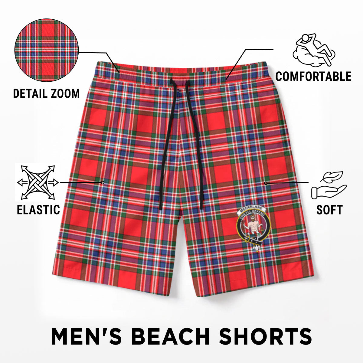 McFarlane Modern Tartan Crest Men's Beach Shorts