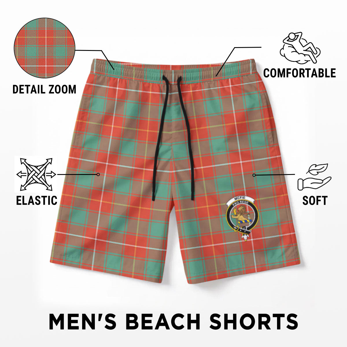 McFie Ancient Tartan Crest Men's Beach Shorts