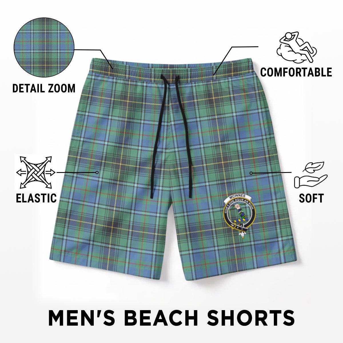 McInnes Ancient Tartan Crest Men's Beach Shorts