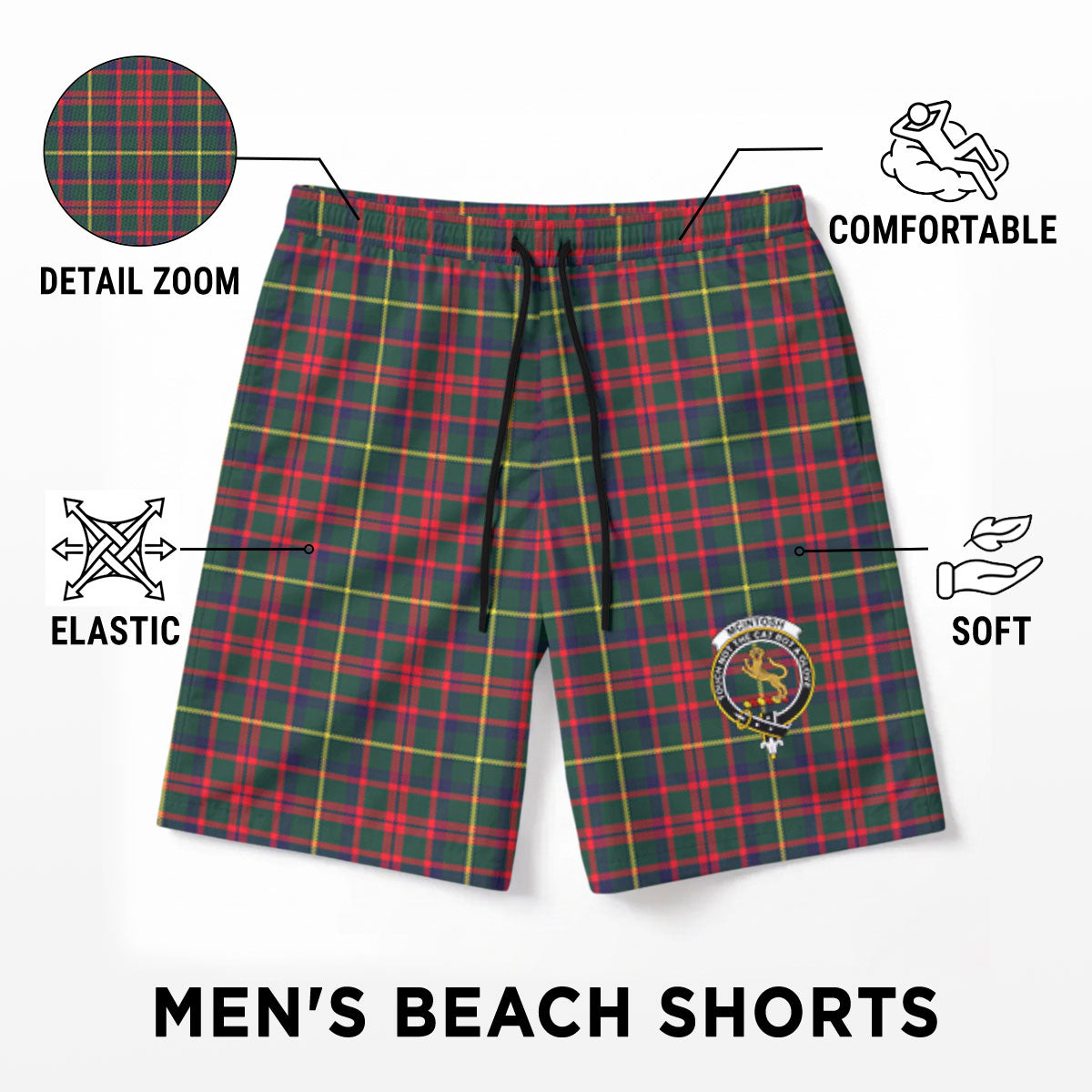 McIntosh Hunting Modern Tartan Crest Men's Beach Shorts