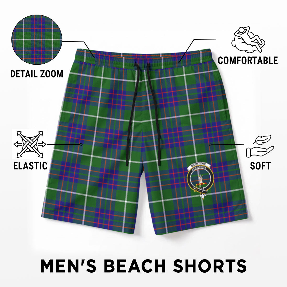 McIntyre Hunting Modern Tartan Crest Men's Beach Shorts