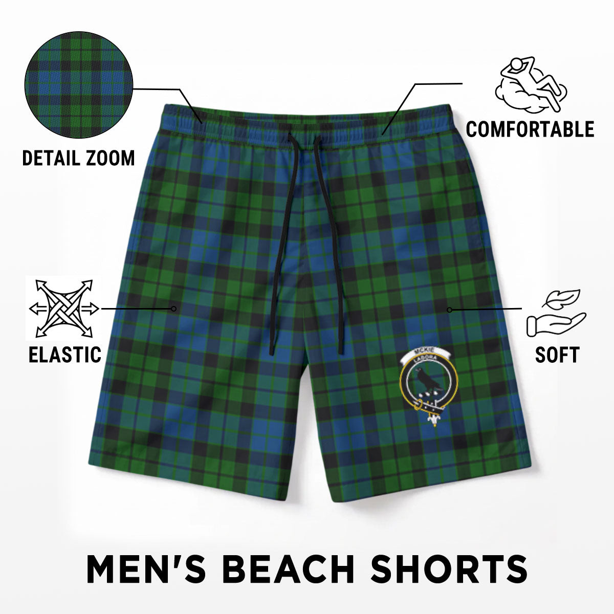 McKie Tartan Crest Men's Beach Shorts