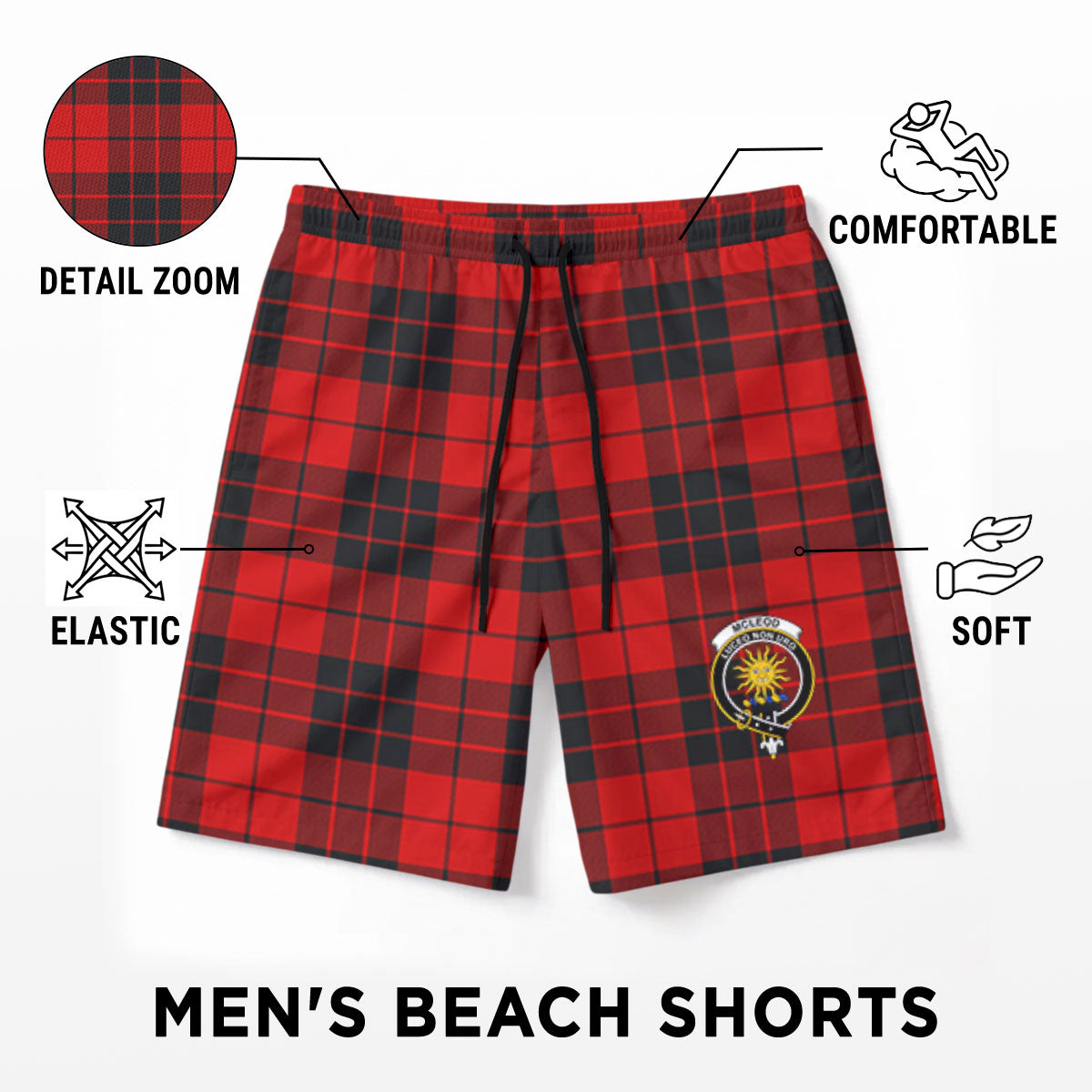 McLeod of Raasay Tartan Crest Men's Beach Shorts