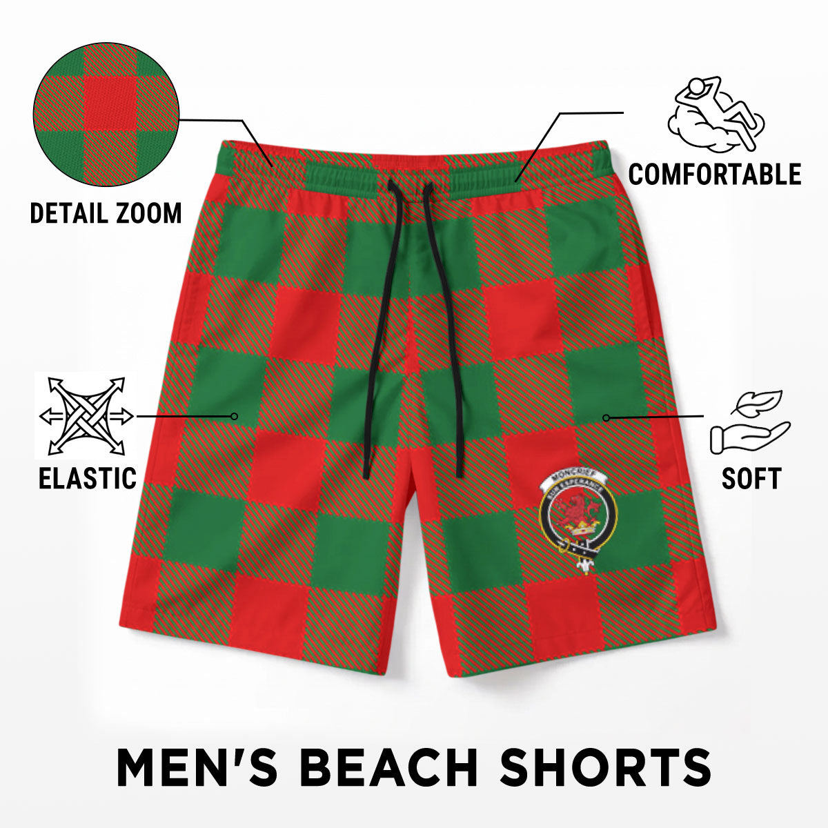 Moncrief Tartan Crest Men's Beach Shorts