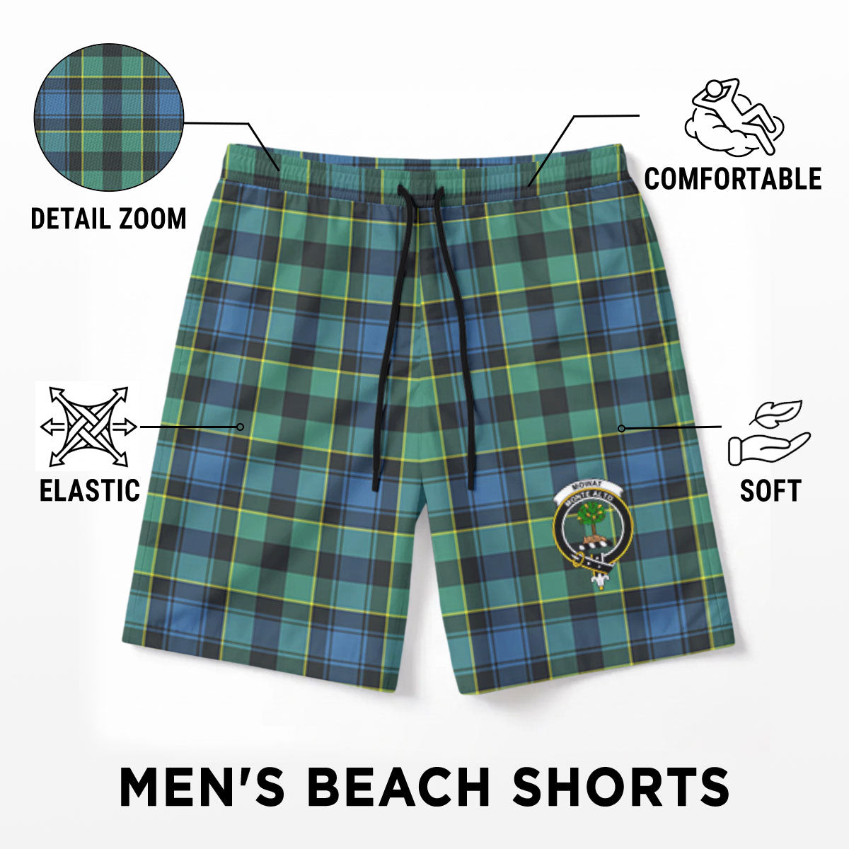 Mowat Ancient Tartan Crest Men's Beach Shorts