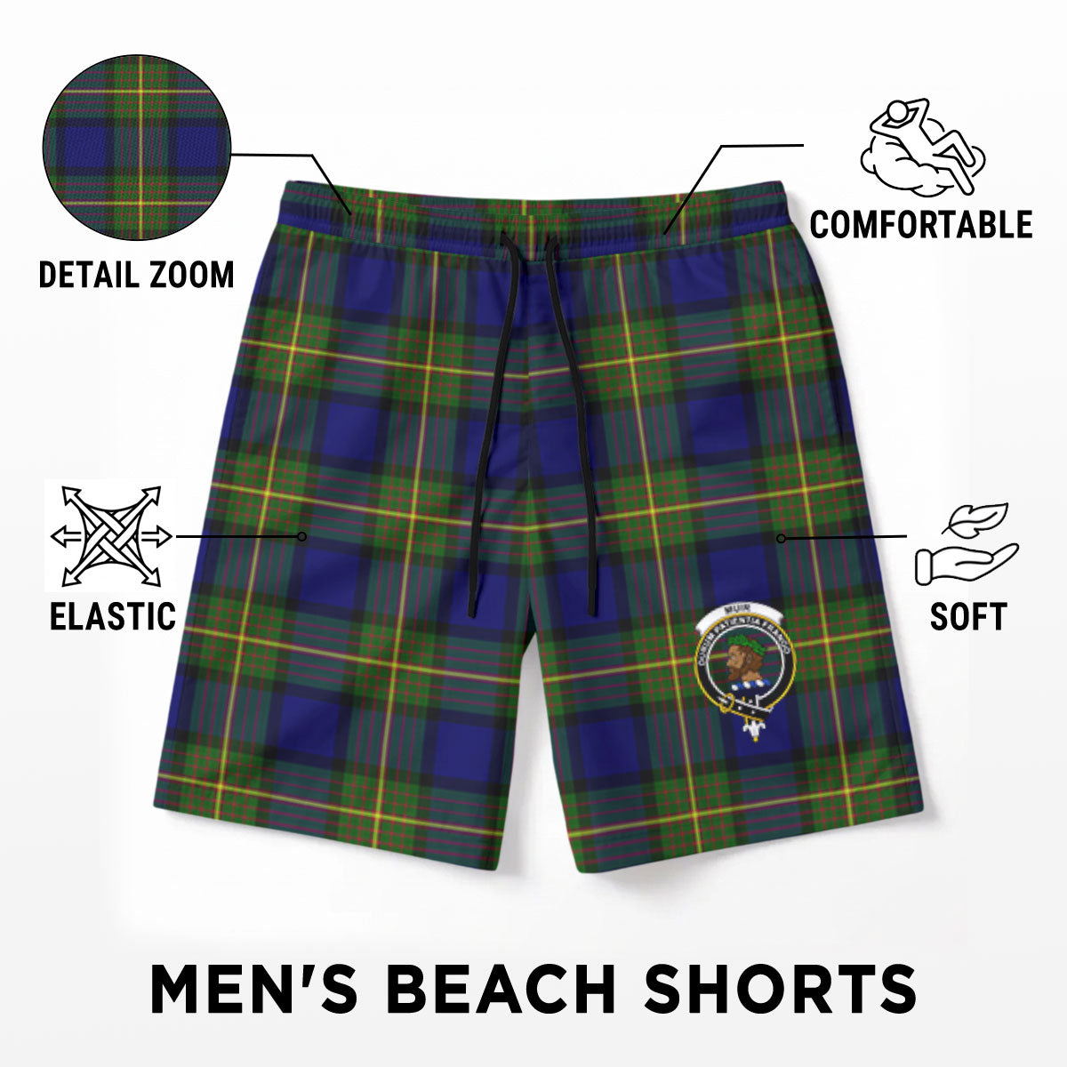 Muir Tartan Crest Men's Beach Shorts