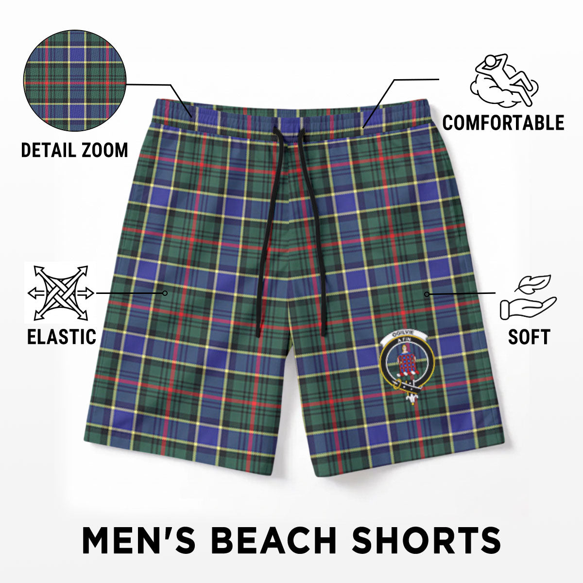 Ogilvie Hunting Modern Tartan Crest Men's Beach Shorts