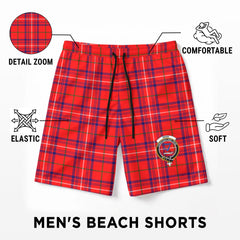 Rose Modern Tartan Crest Men's Beach Shorts