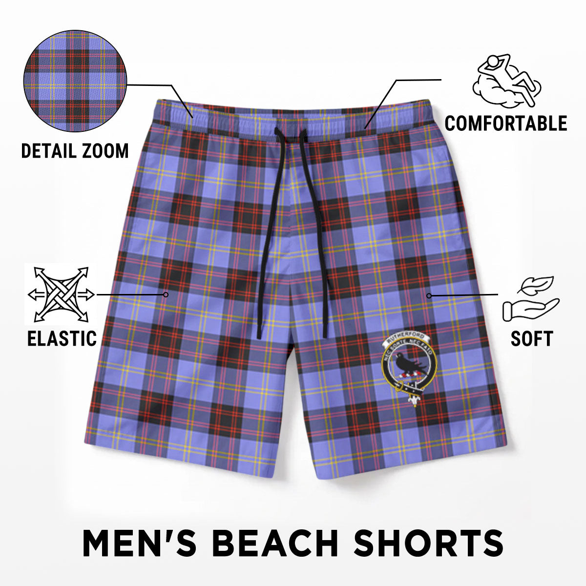 Rutherford Tartan Crest Men's Beach Shorts