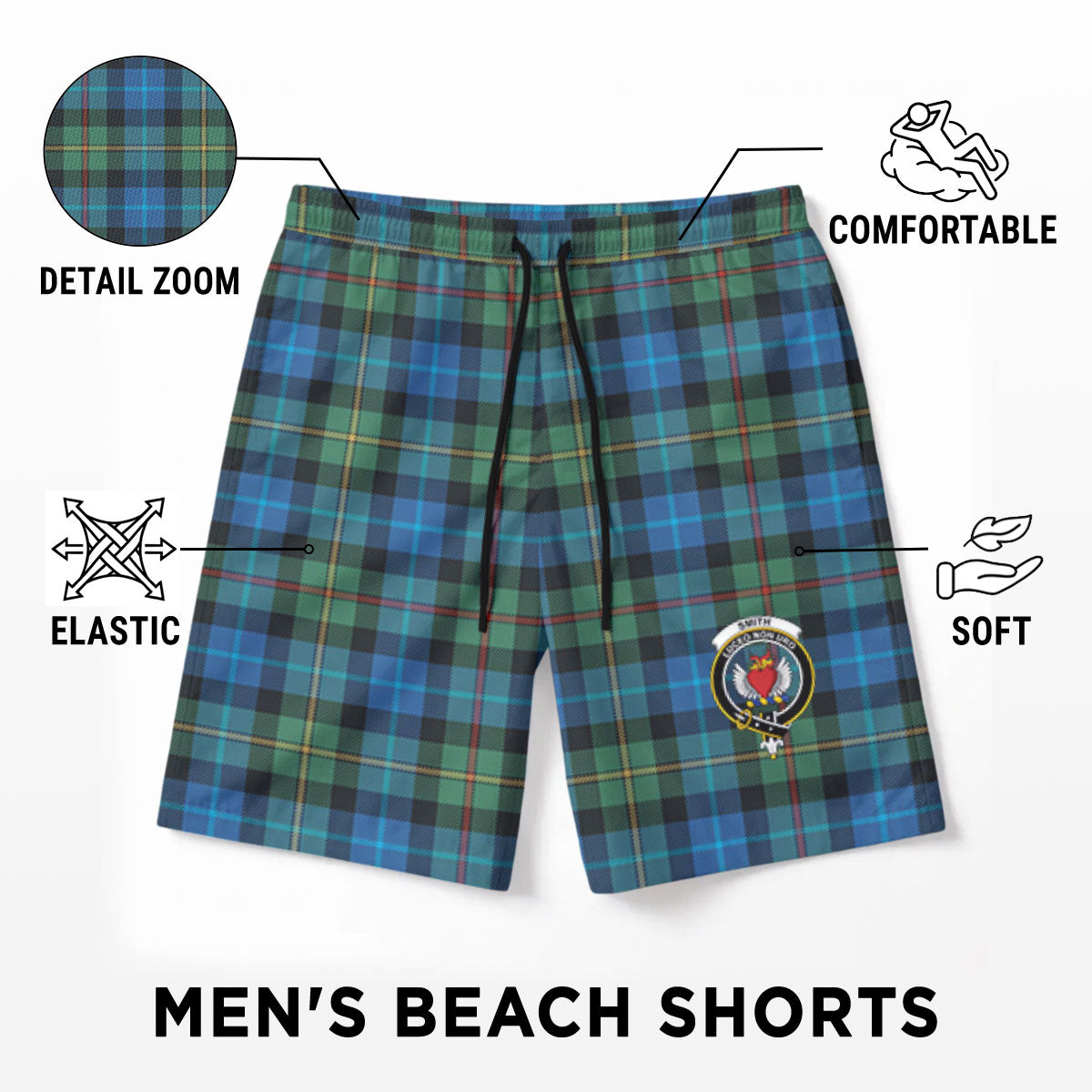 Smith Ancient Tartan Crest Men's Beach Shorts
