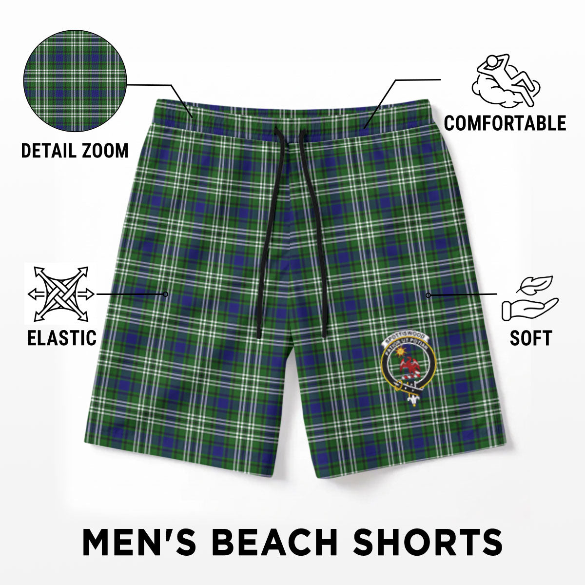 Spottiswood Tartan Crest Men's Beach Shorts