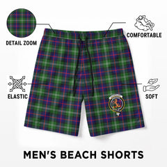 Sutherland Modern Tartan Crest Men's Beach Shorts