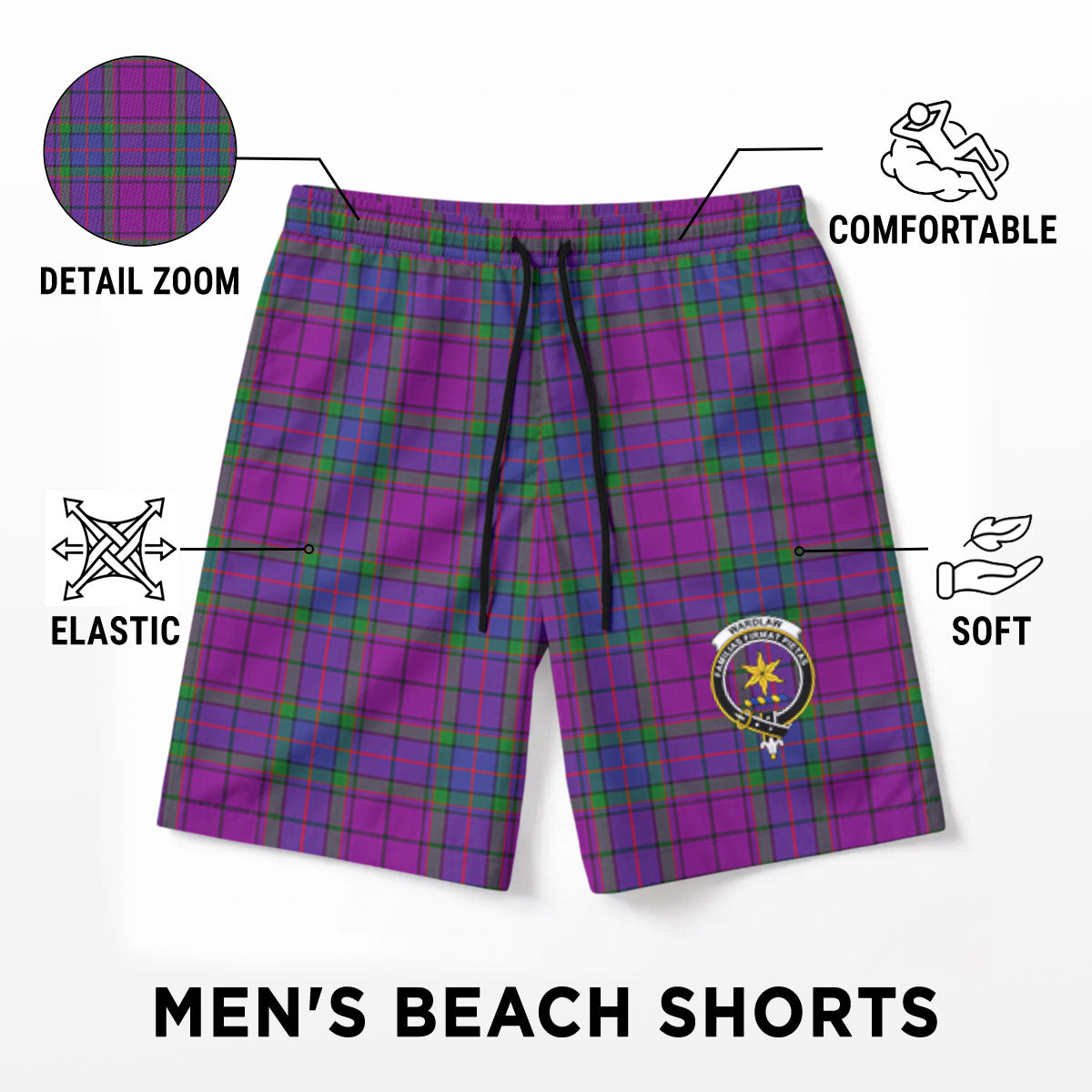 Wardlaw Modern Tartan Crest Men's Beach Shorts