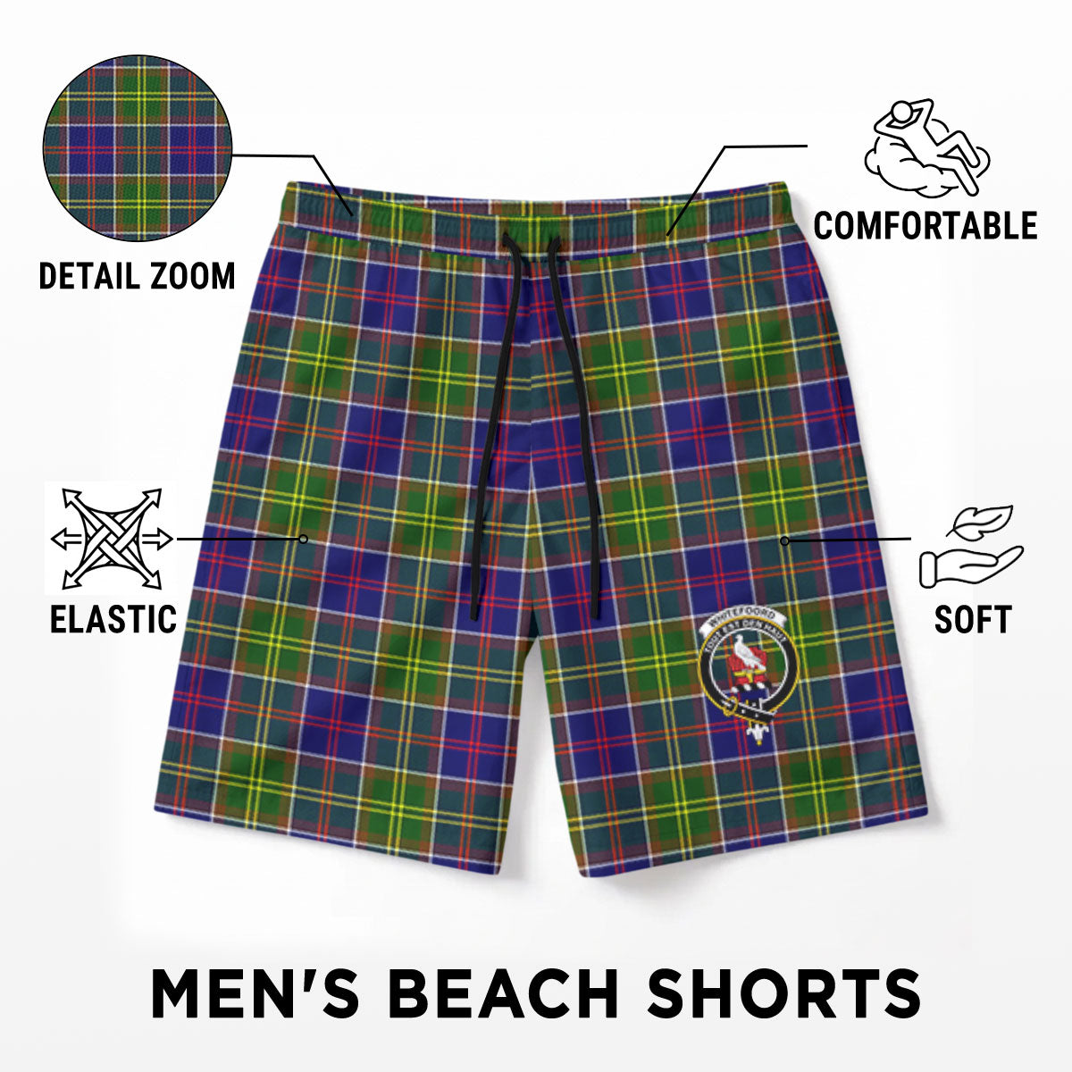 Whitefoord Tartan Crest Men's Beach Shorts