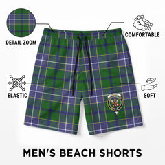 Wishart Hunting Tartan Crest Men's Beach Shorts