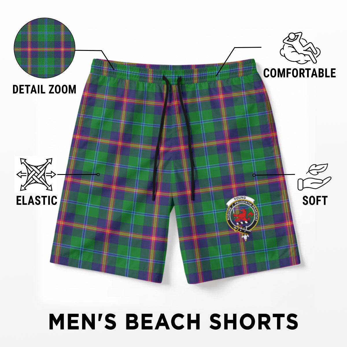 Young Modern Tartan Crest Men's Beach Shorts