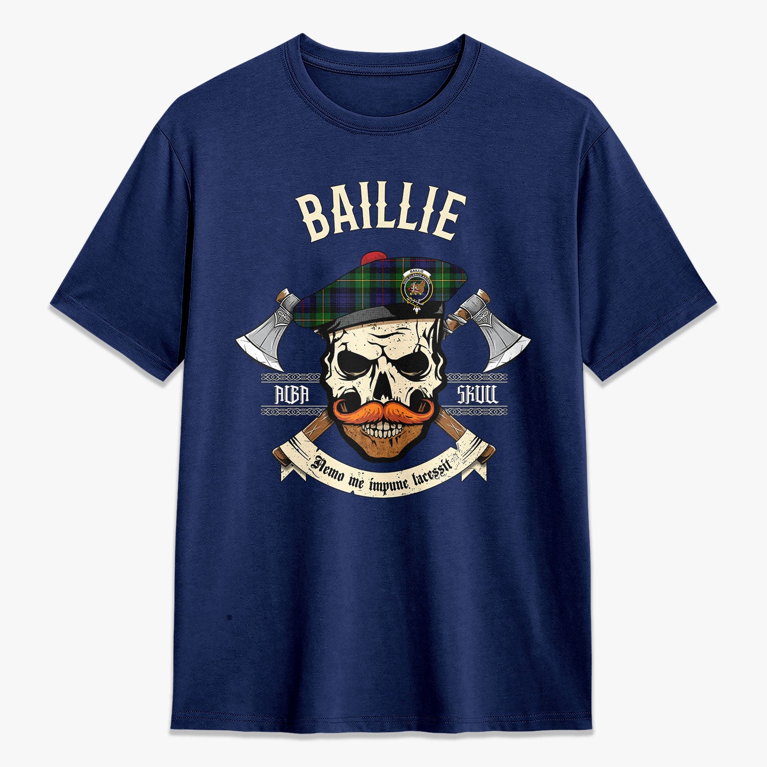 Baillie Tartan Crest 2D T-shirt - Alba Skull Style
