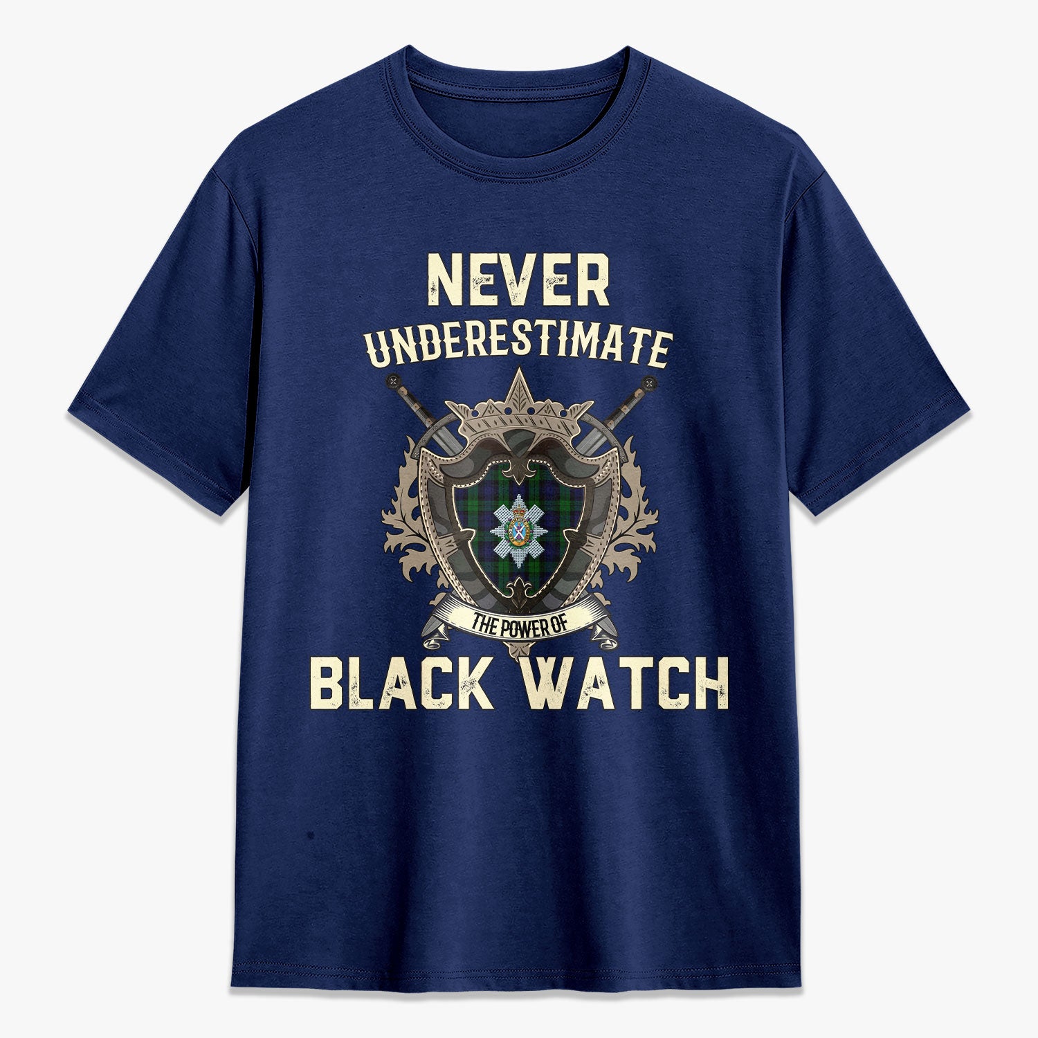 Black Watch Tartan Crest 2D T-shirt - Never Underestimate Style