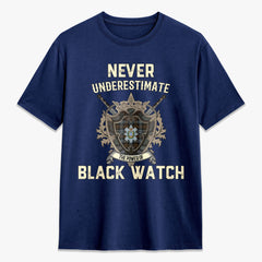 Black Watch Weathered Tartan Crest 2D T-shirt - Never Underestimate Style