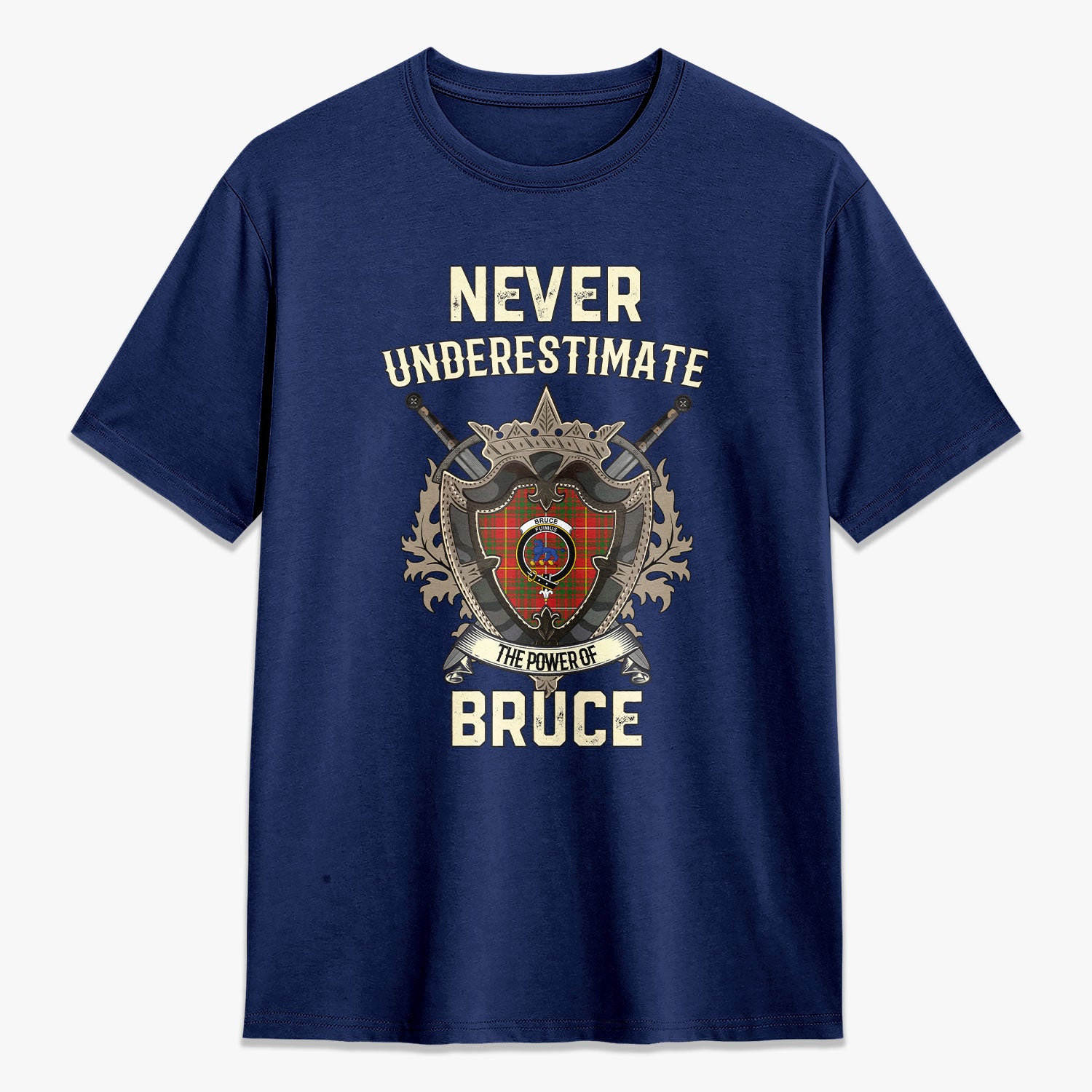 Bruce Modern Tartan Crest 2D T-shirt - Never Underestimate Style