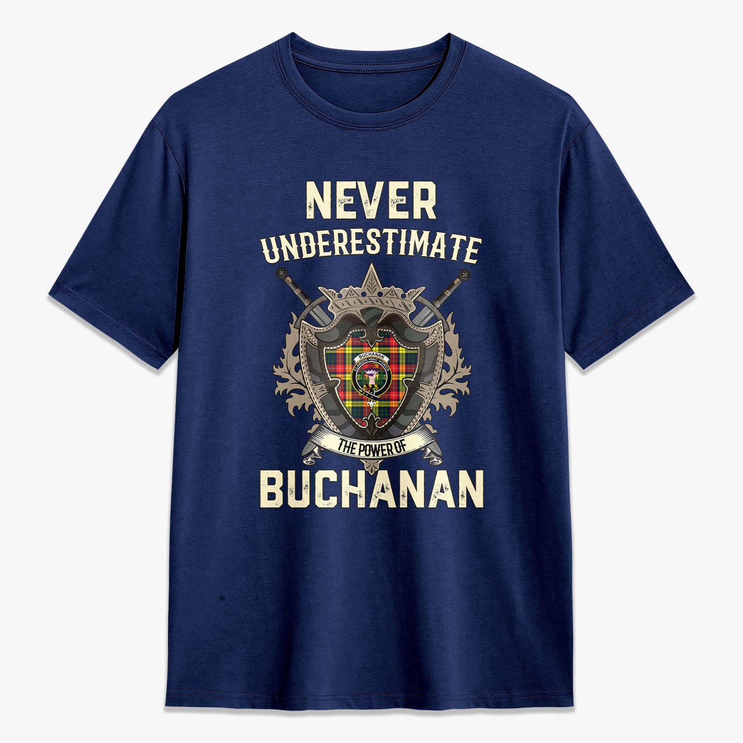 Buchanan Modern Tartan Crest 2D T-shirt - Never Underestimate Style