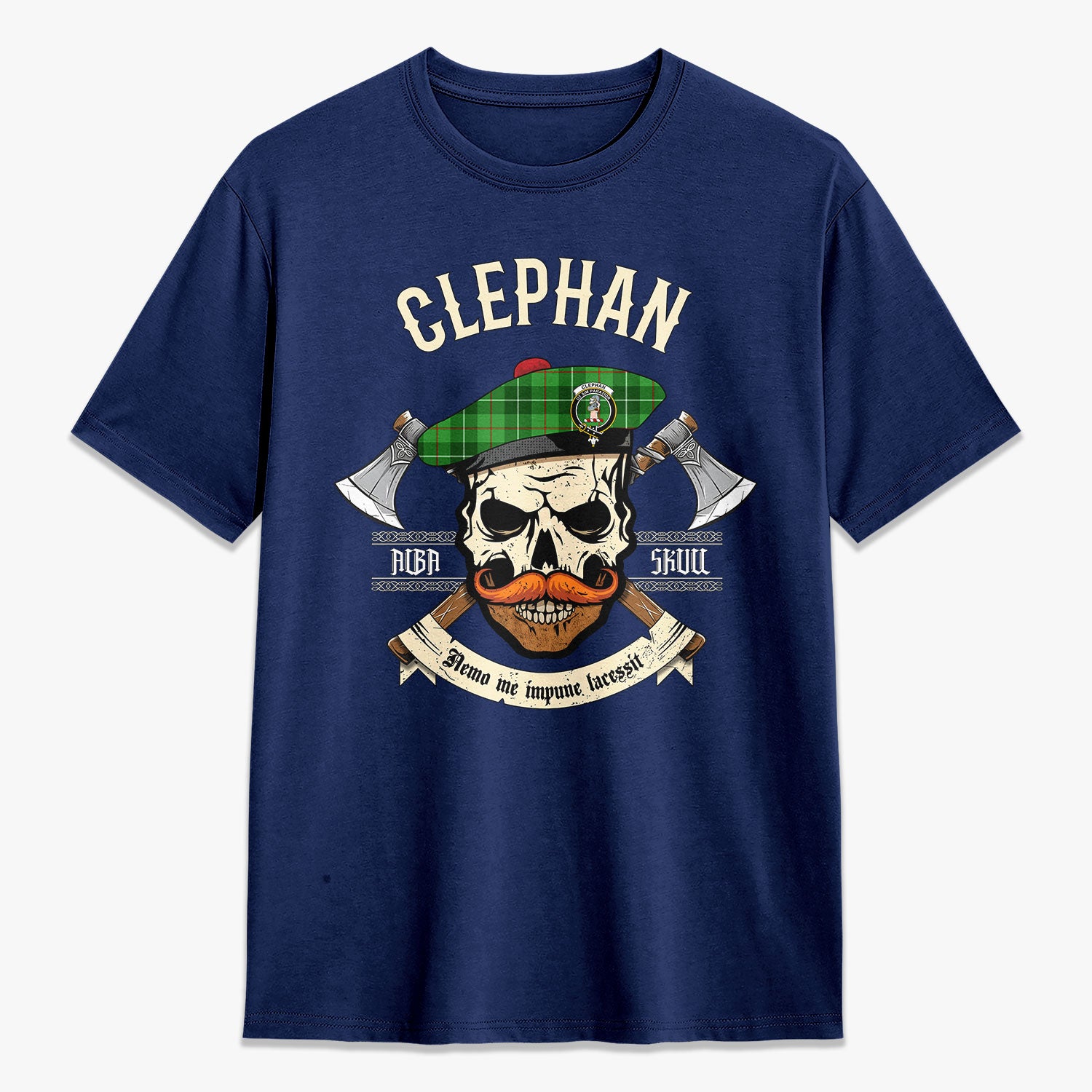 Clephan (or Clephane) Tartan Crest 2D T-shirt - Alba Skull Style
