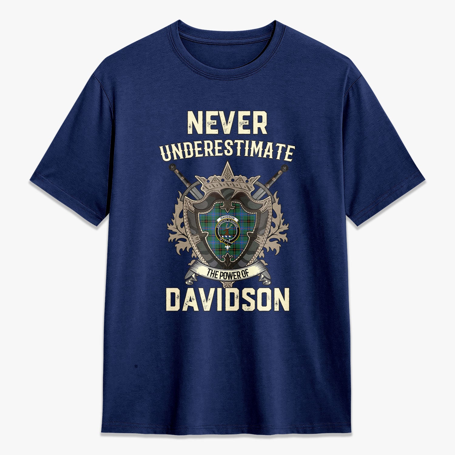 Davidson Ancient Tartan Crest 2D T-shirt - Never Underestimate Style