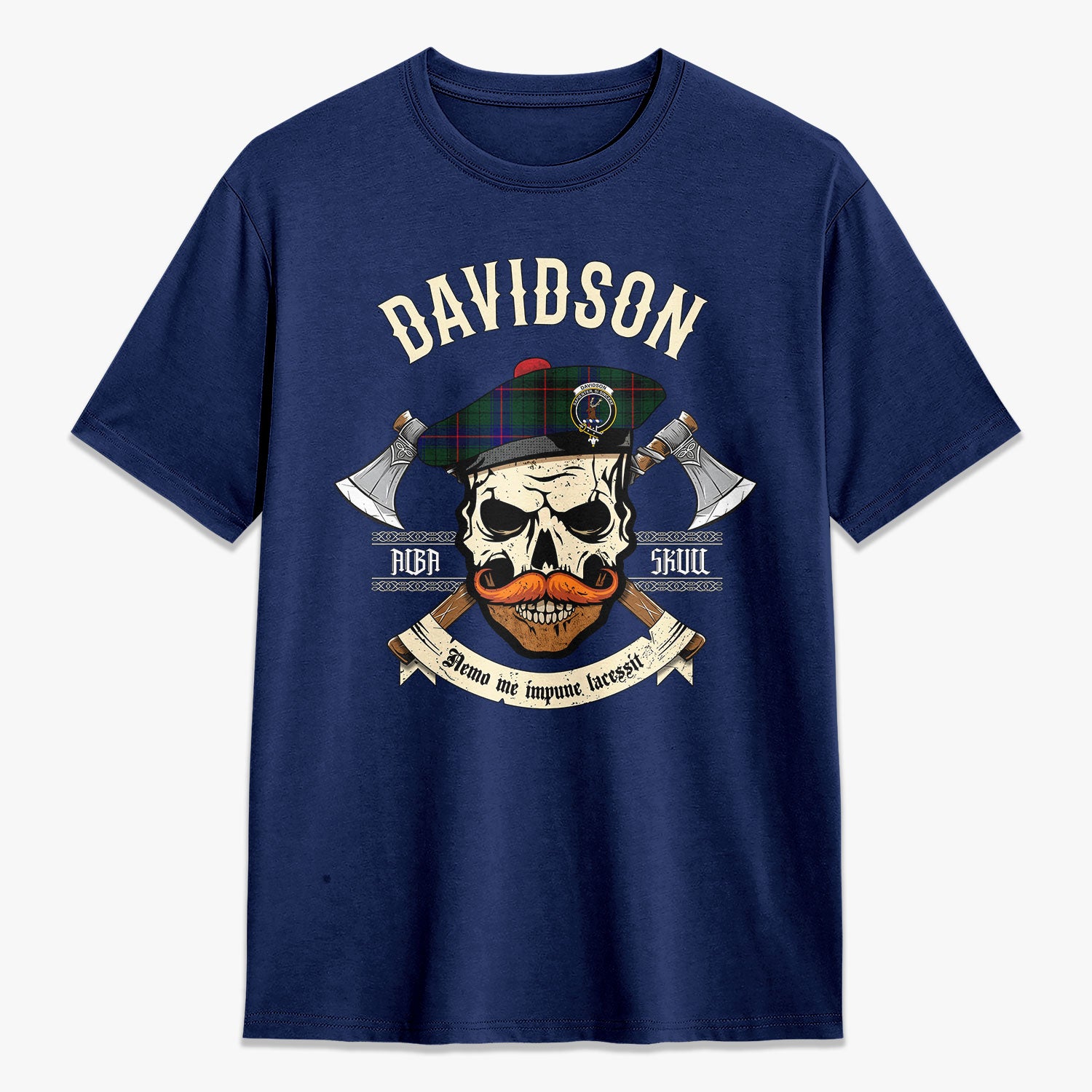 Davidson Modern Tartan Crest 2D T-shirt - Alba Skull Style
