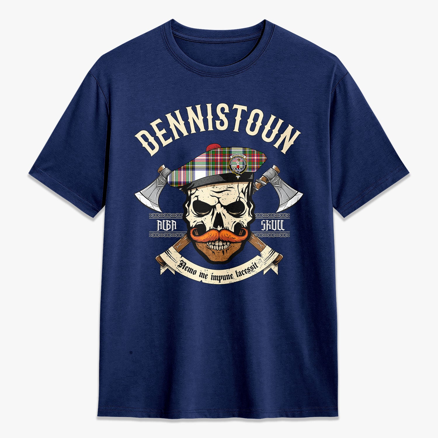Dennistoun Tartan Crest 2D T-shirt - Alba Skull Style