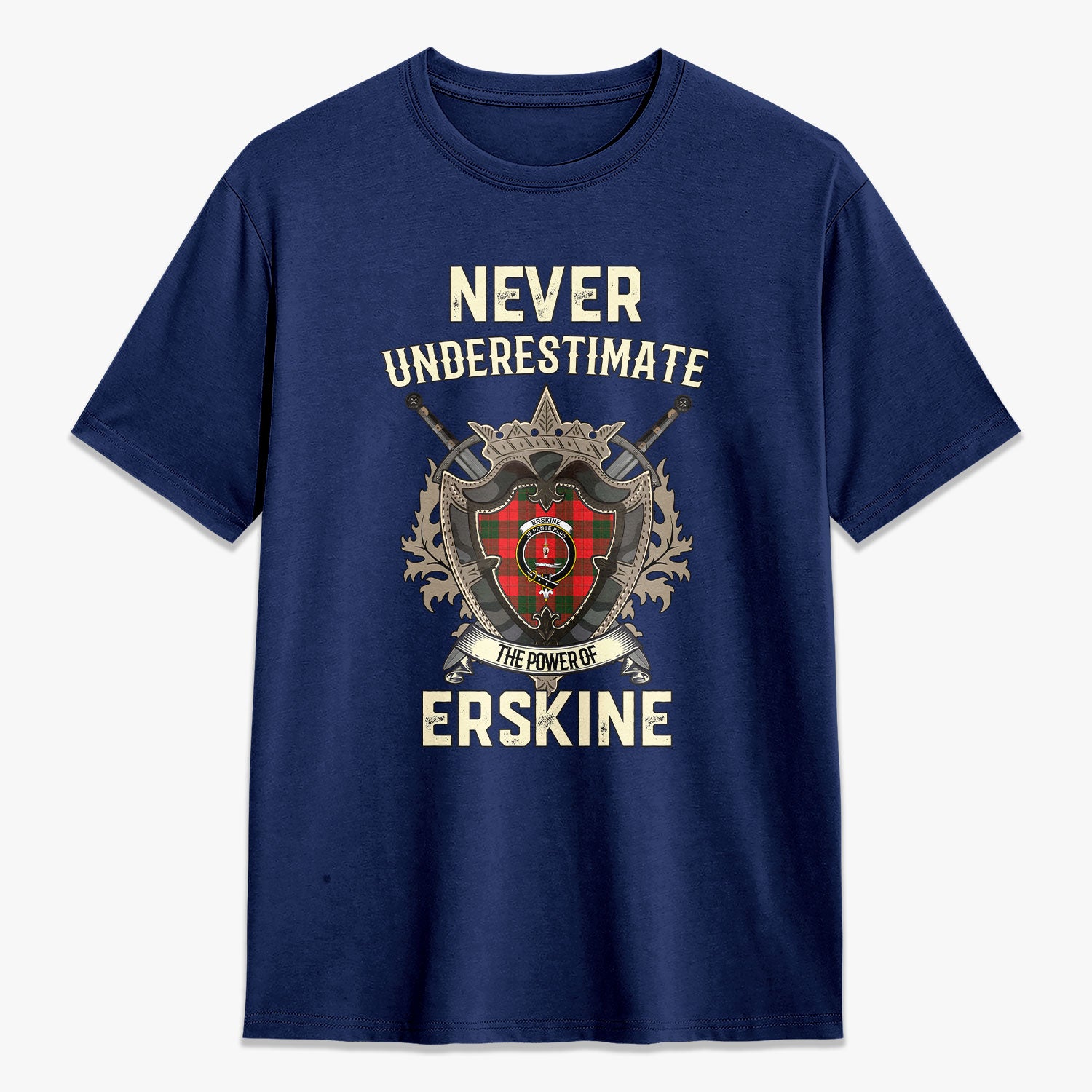 Erskine Modern Tartan Crest 2D T-shirt - Never Underestimate Style