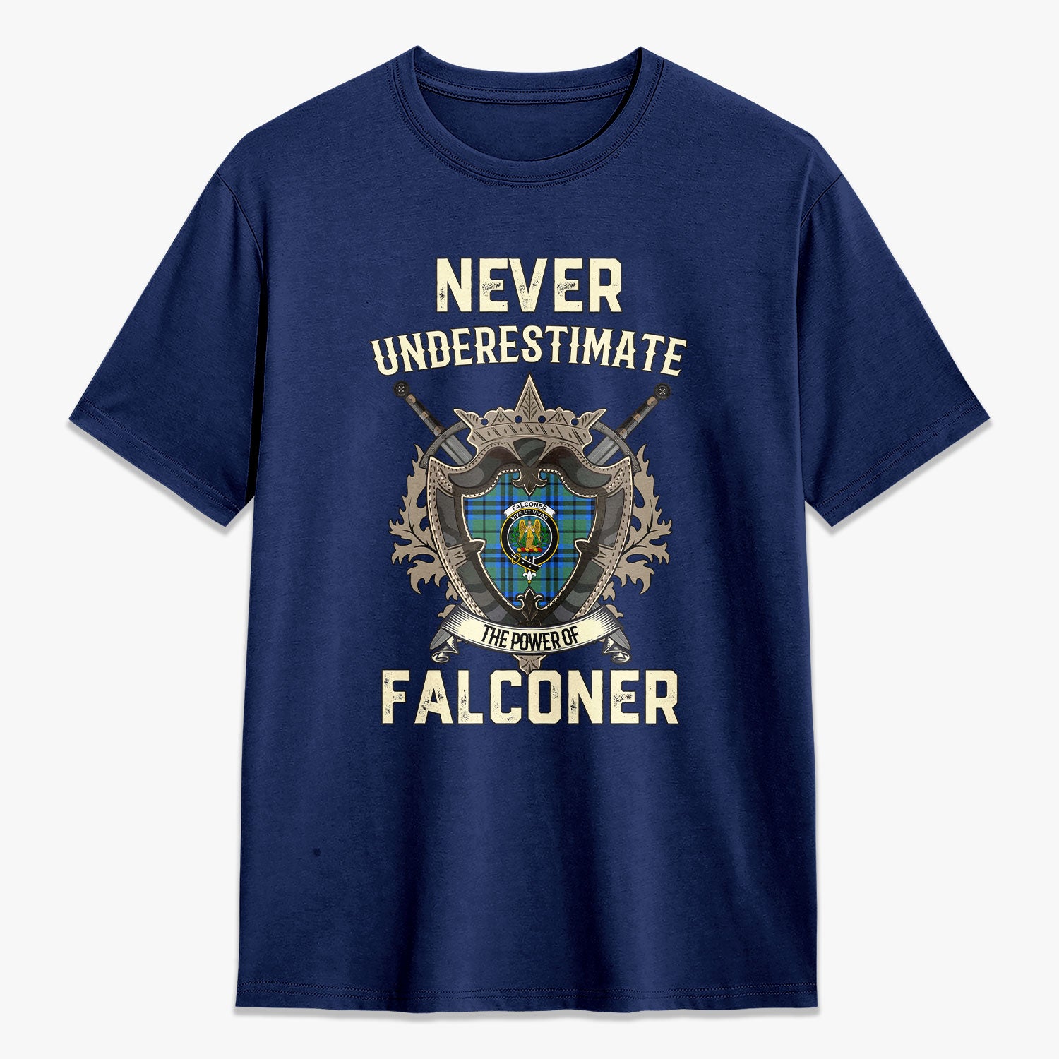 Falconer Tartan Crest 2D T-shirt - Never Underestimate Style