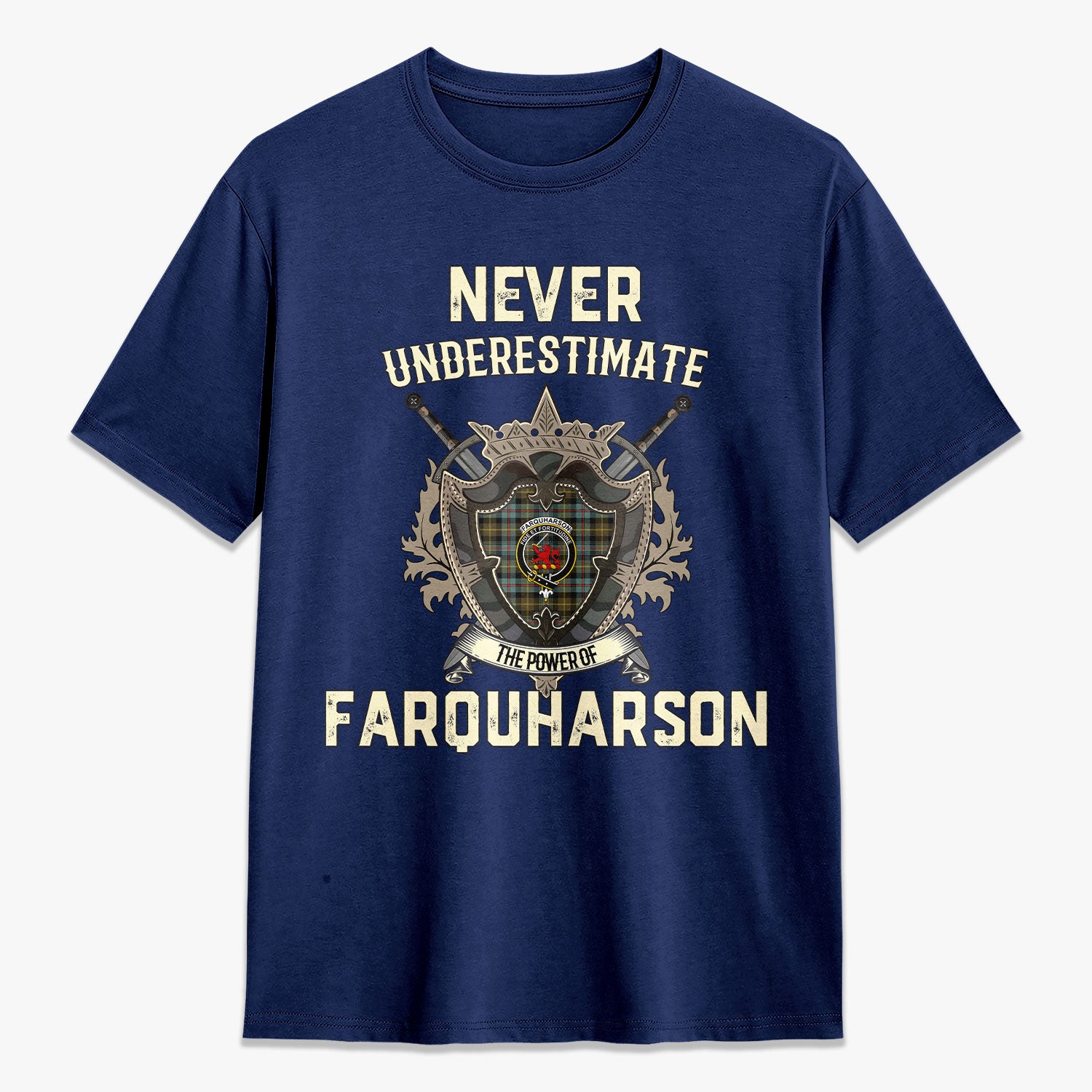 Farquharson Weathered Tartan Crest 2D T-shirt - Never Underestimate Style