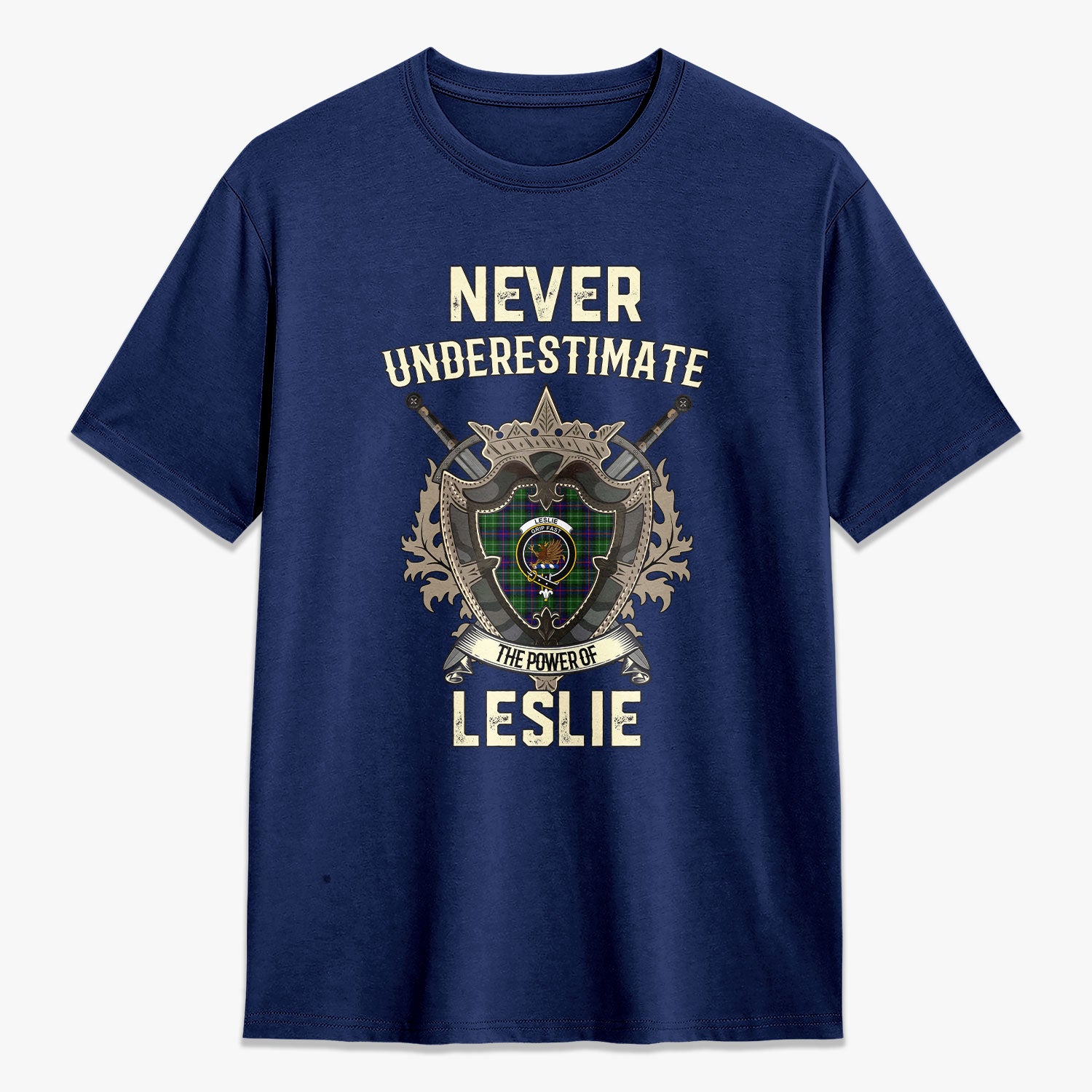 Leslie Hunting Tartan Crest 2D T-shirt - Never Underestimate Style