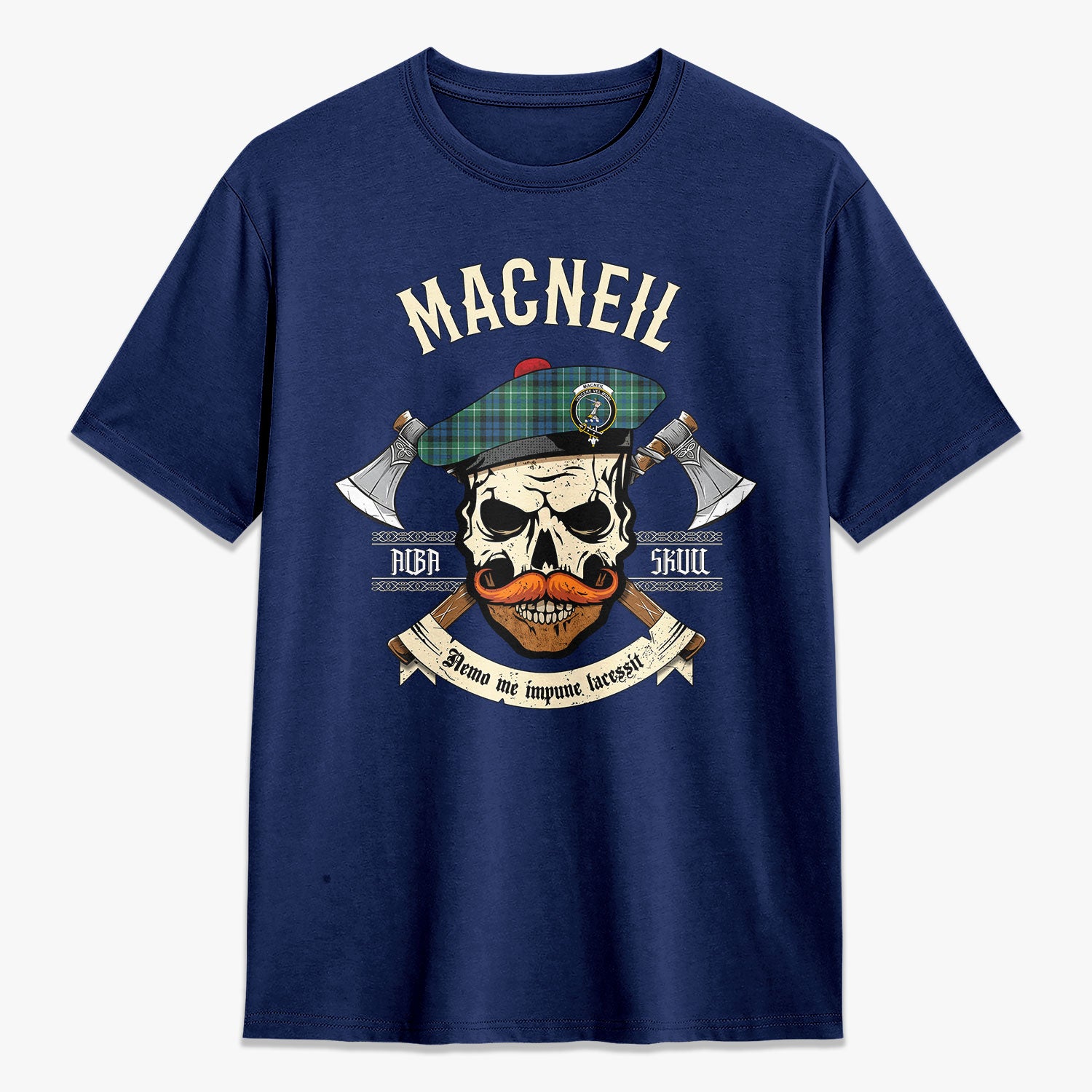 MacNeil of Colonsay Ancient Tartan Crest 2D T-shirt - Alba Skull Style