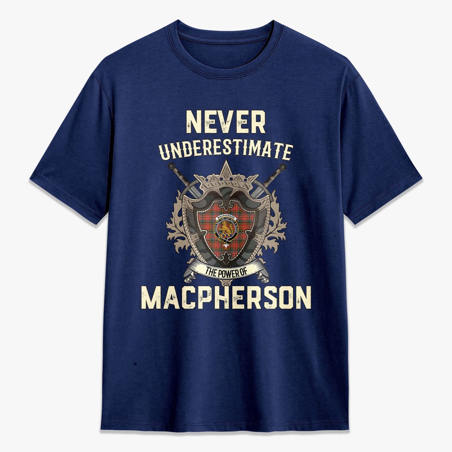 MacPherson Weathered Tartan Crest 2D T-shirt - Never Underestimate Style