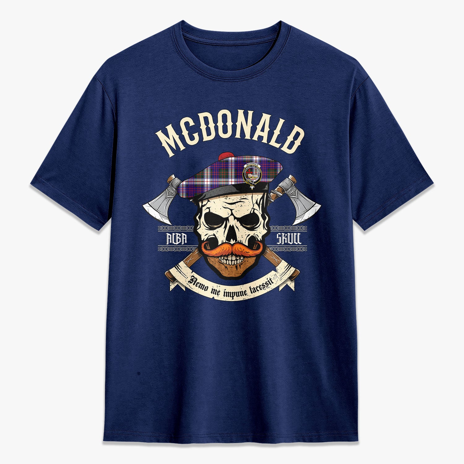 McDonald Dress Modern Tartan Crest 2D T-shirt - Alba Skull Style