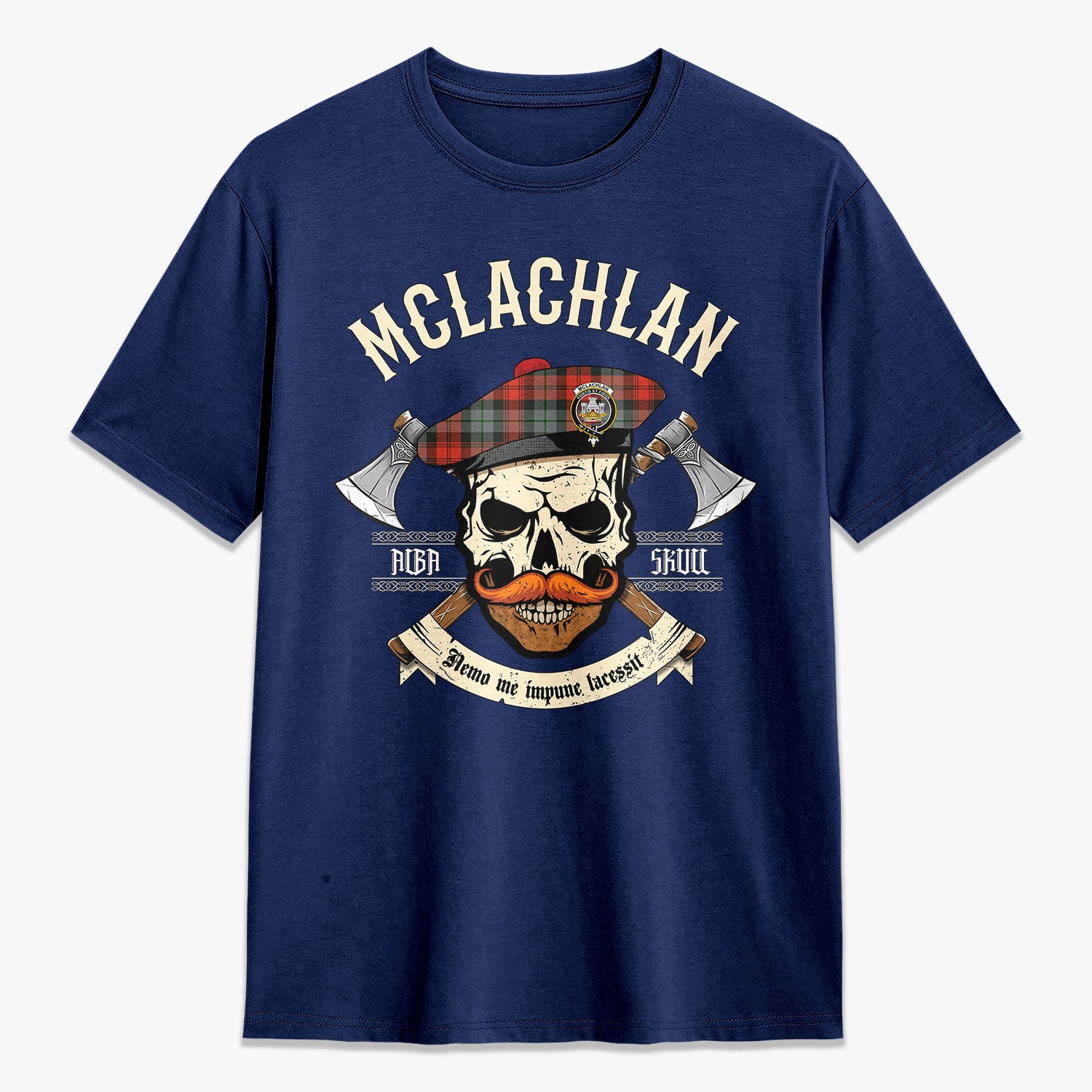 McLachlan Weathered Tartan Crest 2D T-shirt - Alba Skull Style