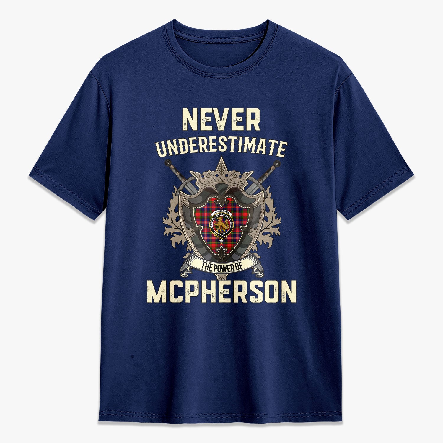 McPherson Modern Tartan Crest 2D T-shirt - Never Underestimate Style