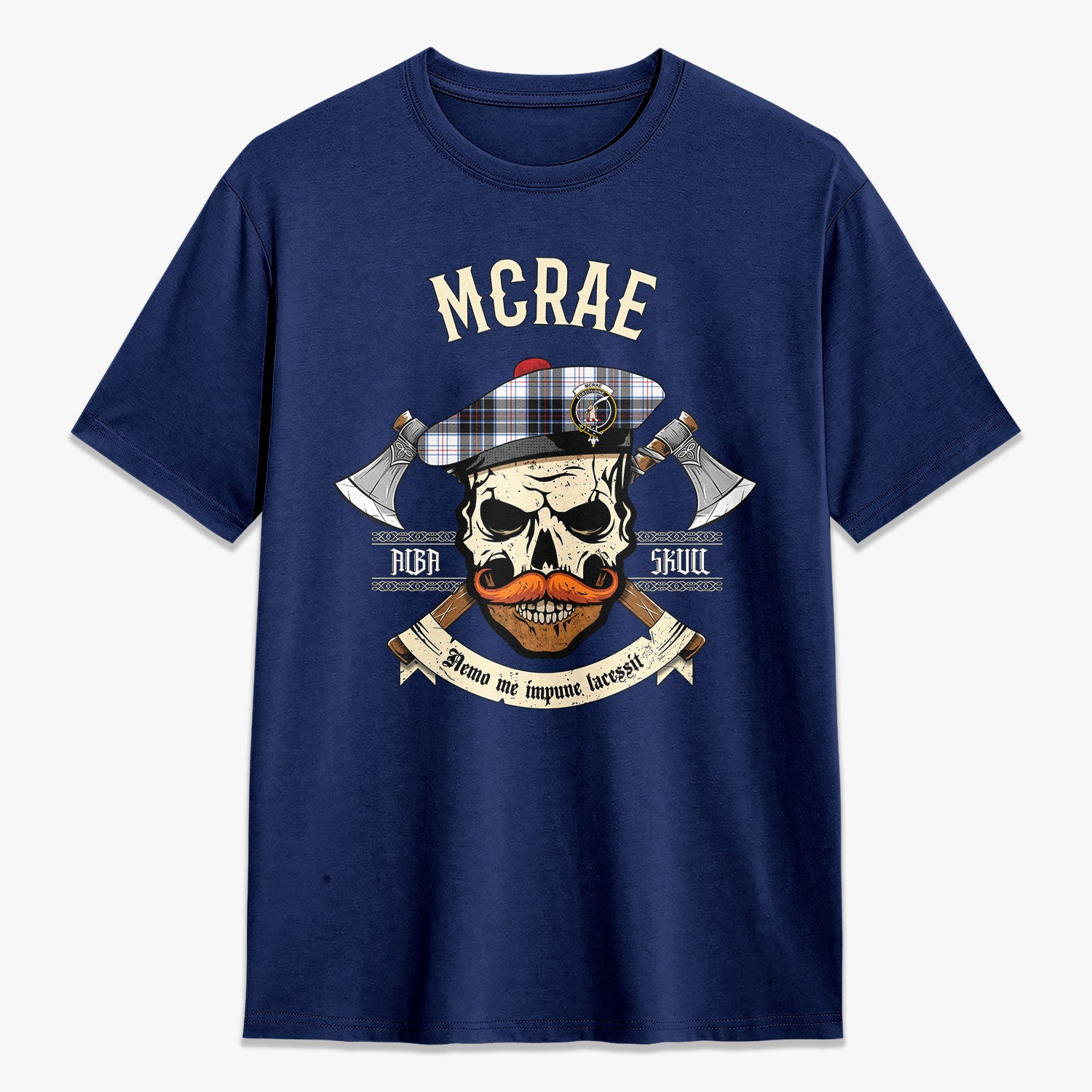 McRae Dress Modern Tartan Crest 2D T-shirt - Alba Skull Style