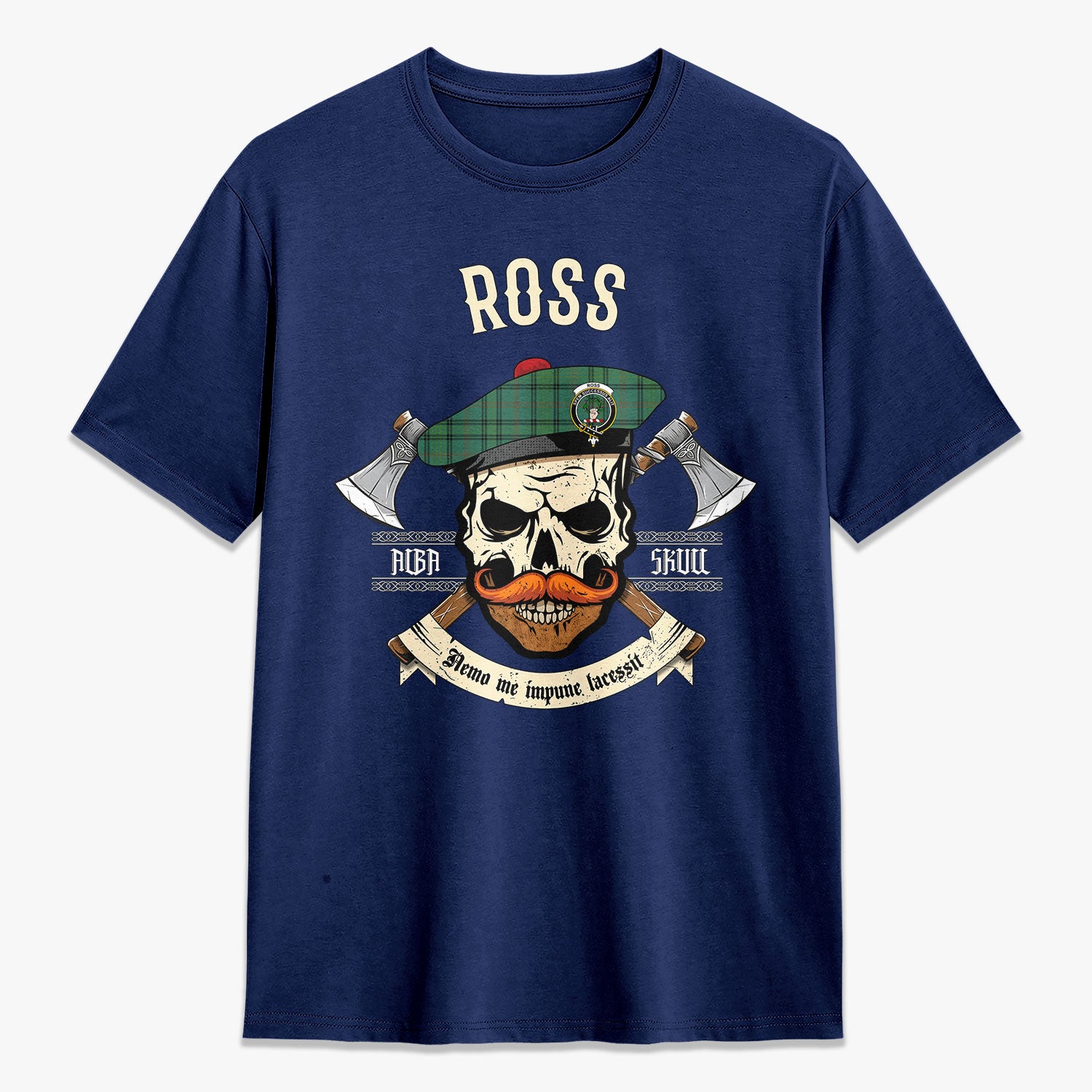 Ross Hunting Ancient Tartan Crest 2D T-shirt - Alba Skull Style