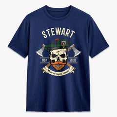 Stewart Old Modern Tartan Crest 2D T-shirt - Alba Skull Style